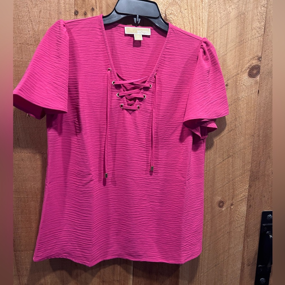 Michael Kors Fuchsia Lace-Up Textured Blouse